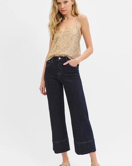 RISEN Tummy Control High Rise Crop Wide Seam Detailed Jeans - THE AMERICAN BLUE