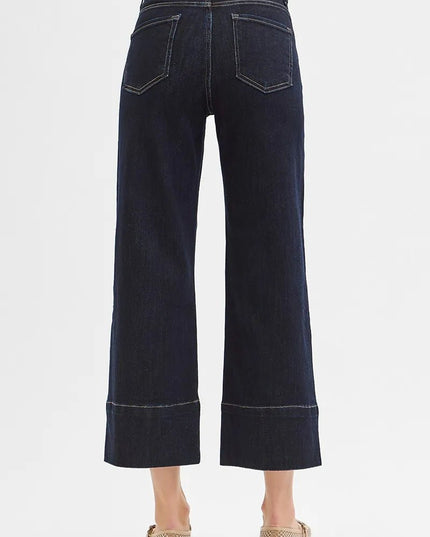 RISEN Tummy Control High Rise Crop Wide Seam Detailed Jeans - THE AMERICAN BLUE