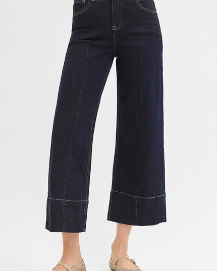 RISEN Tummy Control High Rise Crop Wide Seam Detailed Jeans - THE AMERICAN BLUE