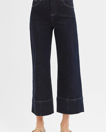 RISEN Tummy Control High Rise Crop Wide Seam Detailed Jeans - THE AMERICAN BLUE
