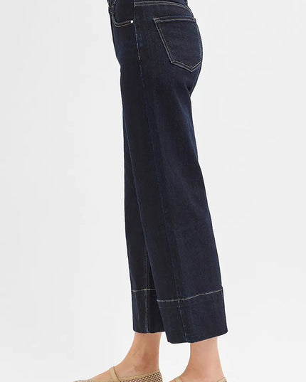 RISEN Tummy Control High Rise Crop Wide Seam Detailed Jeans - THE AMERICAN BLUE
