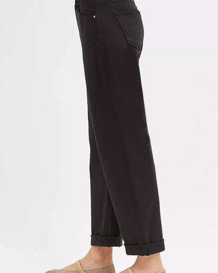 RISEN Mid Rise Ankle Barrel Jeans with Tummy Control Fit - THE AMERICAN BLUE