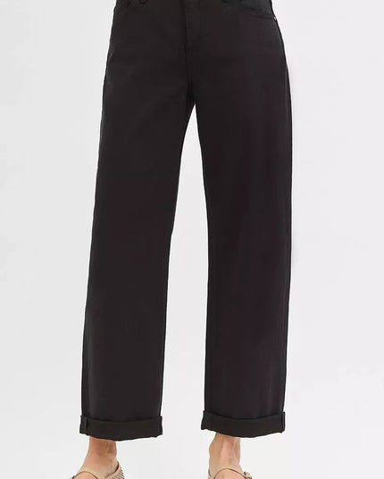RISEN Mid Rise Ankle Barrel Jeans with Tummy Control Fit - THE AMERICAN BLUE