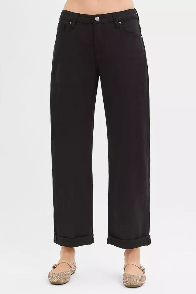 RISEN Mid Rise Ankle Barrel Jeans with Tummy Control Fit - THE AMERICAN BLUE