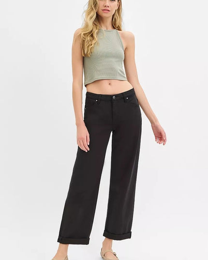 RISEN Mid Rise Ankle Barrel Jeans with Tummy Control Fit - THE AMERICAN BLUE