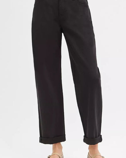 RISEN Mid Rise Ankle Barrel Jeans with Tummy Control Fit - THE AMERICAN BLUE