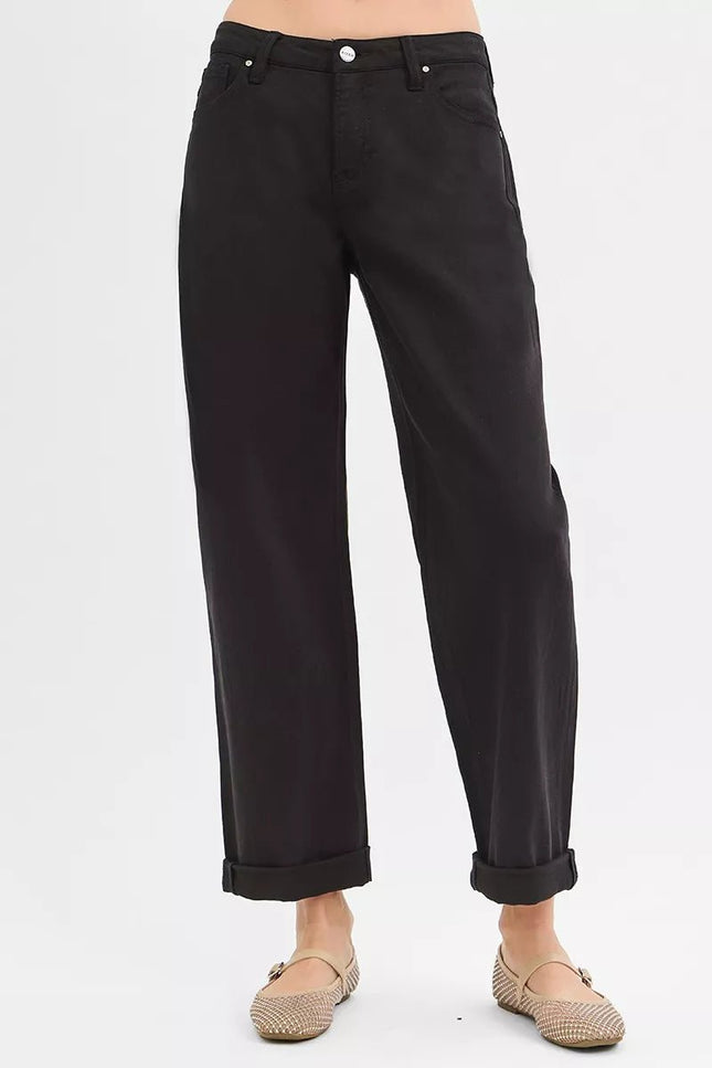 RISEN Mid Rise Ankle Barrel Jeans with Tummy Control Fit - THE AMERICAN BLUE