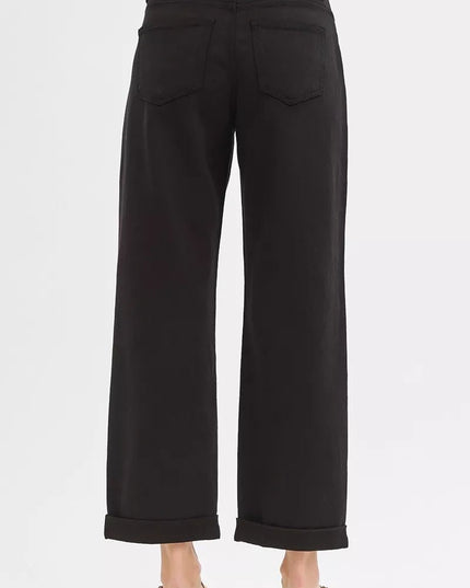 RISEN Mid Rise Ankle Barrel Jeans with Tummy Control Fit - THE AMERICAN BLUE