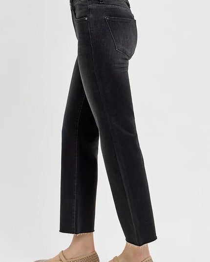 RISEN Tummy Control Mid Rise Crop Straight Jeans - THE AMERICAN BLUE