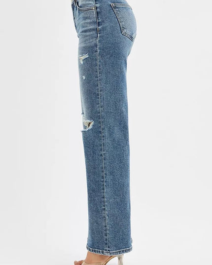 RISEN Tummy Control Mid Rise Fit Wide Jeans - THE AMERICAN BLUE