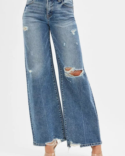 RISEN Tummy Control Mid Rise Fit Wide Jeans - THE AMERICAN BLUE
