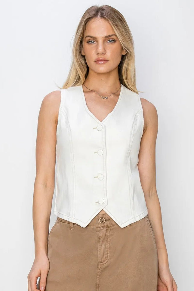RISEN V Neck Button Down Vest - THE AMERICAN BLUE