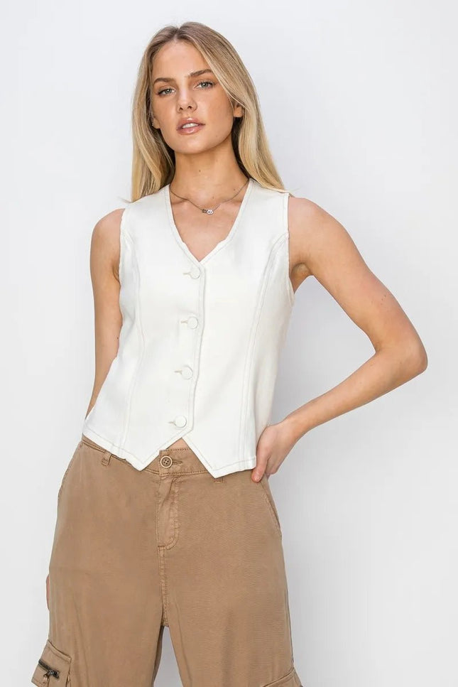 RISEN V Neck Button Down Vest - THE AMERICAN BLUE