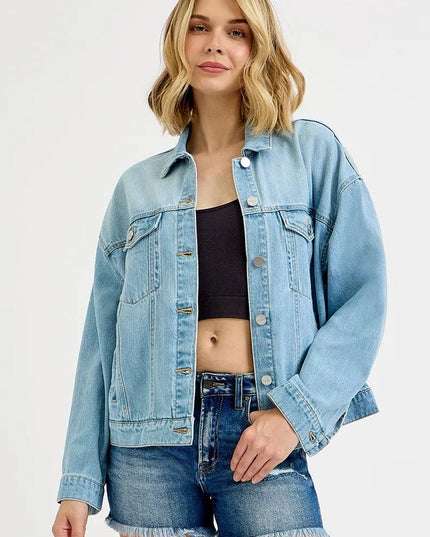 RISEN Washed Dropped Shoulder Denim Jacket - THE AMERICAN BLUE