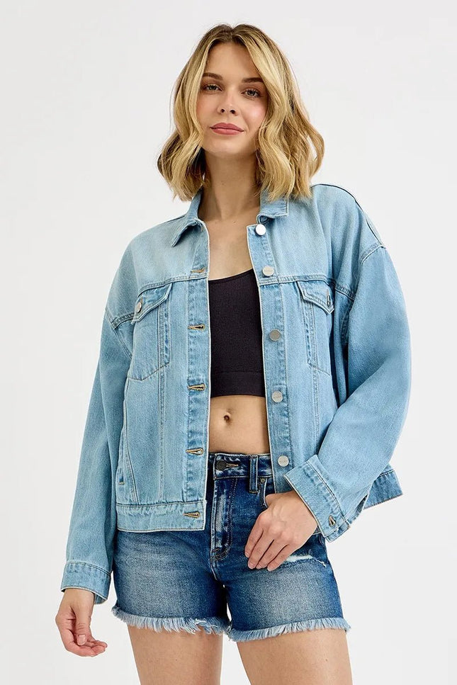 RISEN Washed Dropped Shoulder Denim Jacket - THE AMERICAN BLUE