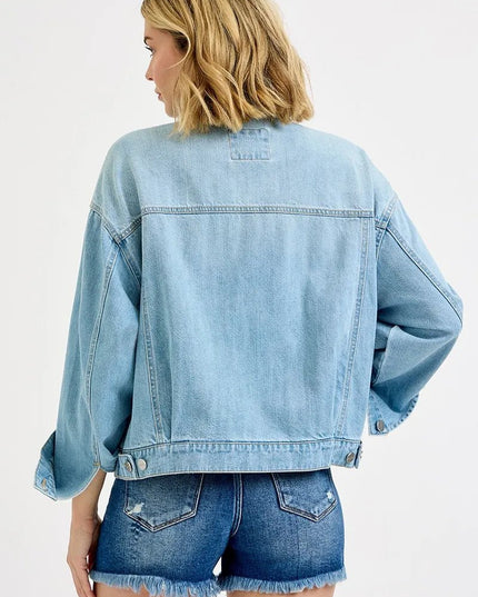 RISEN Washed Dropped Shoulder Denim Jacket - THE AMERICAN BLUE