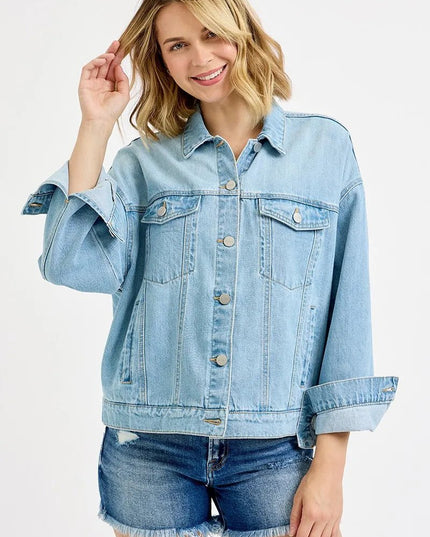 RISEN Washed Dropped Shoulder Denim Jacket - THE AMERICAN BLUE