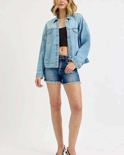 RISEN Washed Dropped Shoulder Denim Jacket - THE AMERICAN BLUE
