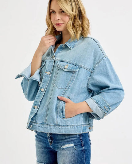 RISEN Washed Dropped Shoulder Denim Jacket - THE AMERICAN BLUE