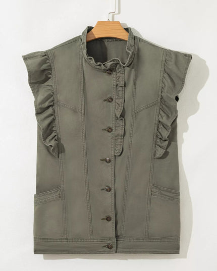 Ruffled Patchwork Denim Jacket Vest - THE AMERICAN BLUE