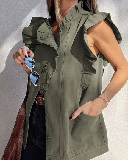 Ruffled Patchwork Denim Jacket Vest - THE AMERICAN BLUE