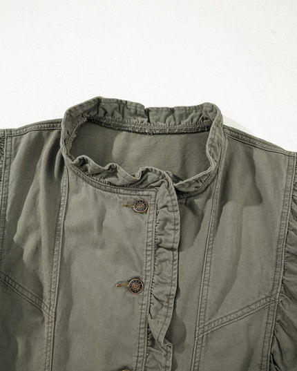 Ruffled Patchwork Denim Jacket Vest - THE AMERICAN BLUE