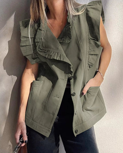 Ruffled Patchwork Denim Jacket Vest - THE AMERICAN BLUE