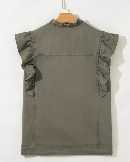 Ruffled Patchwork Denim Jacket Vest - THE AMERICAN BLUE