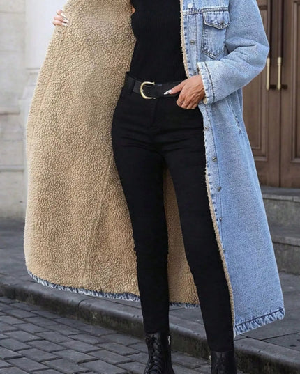 Sherpa Lined Longline Denim Jacket - THE AMERICAN BLUE