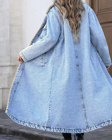 Sherpa Lined Longline Denim Jacket - THE AMERICAN BLUE