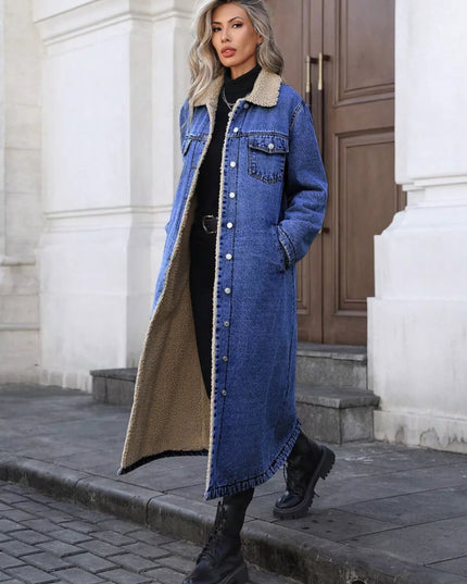 Sherpa Lined Longline Denim Jacket - THE AMERICAN BLUE
