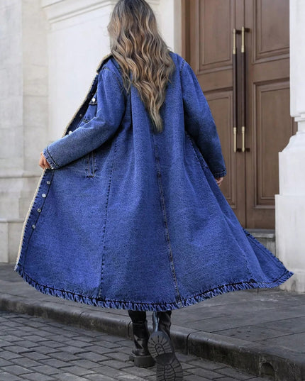 Sherpa Lined Longline Denim Jacket - THE AMERICAN BLUE