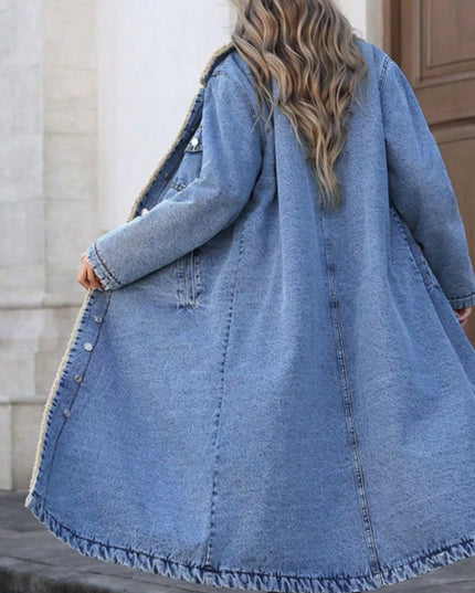 Sherpa Lined Longline Denim Jacket - THE AMERICAN BLUE