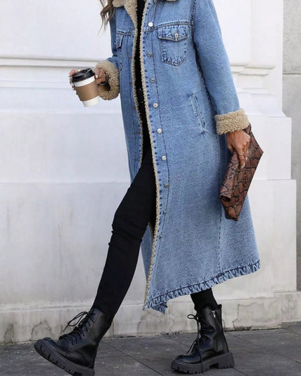 Sherpa Lined Longline Denim Jacket - THE AMERICAN BLUE