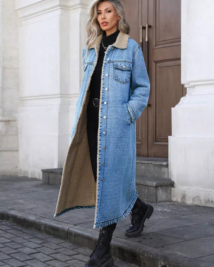 Sherpa Lined Longline Denim Jacket - THE AMERICAN BLUE