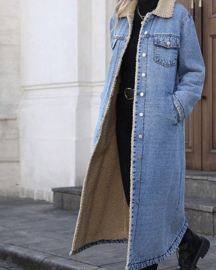 Sherpa Lined Longline Denim Jacket - THE AMERICAN BLUE