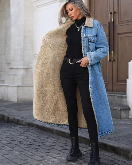 Sherpa Lined Longline Denim Jacket - THE AMERICAN BLUE