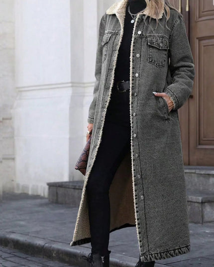 Sherpa Lined Longline Denim Jacket - THE AMERICAN BLUE