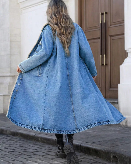 Sherpa Lined Longline Denim Jacket - THE AMERICAN BLUE