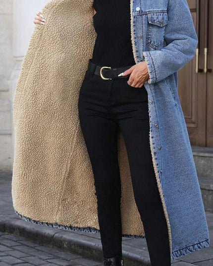 Sherpa Lined Longline Denim Jacket - THE AMERICAN BLUE