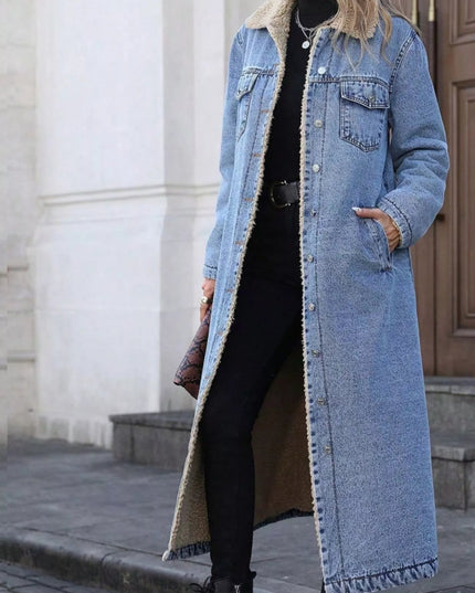 Sherpa Lined Longline Denim Jacket - THE AMERICAN BLUE