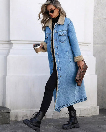 Sherpa Lined Longline Denim Jacket - THE AMERICAN BLUE