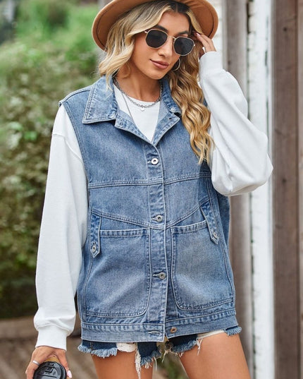 Sleeveless Denim Top with A Detachable Hood - THE AMERICAN BLUE