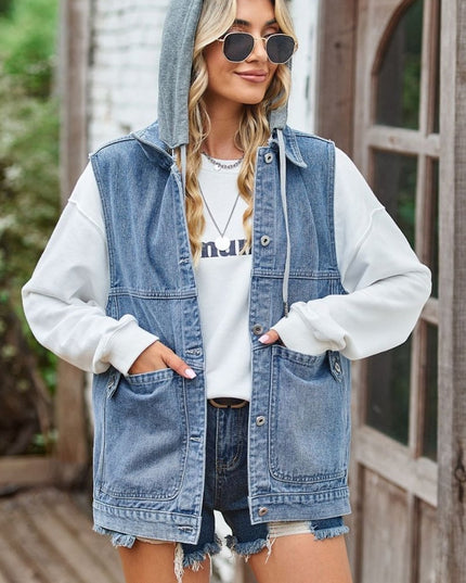 Sleeveless Denim Top with A Detachable Hood - THE AMERICAN BLUE