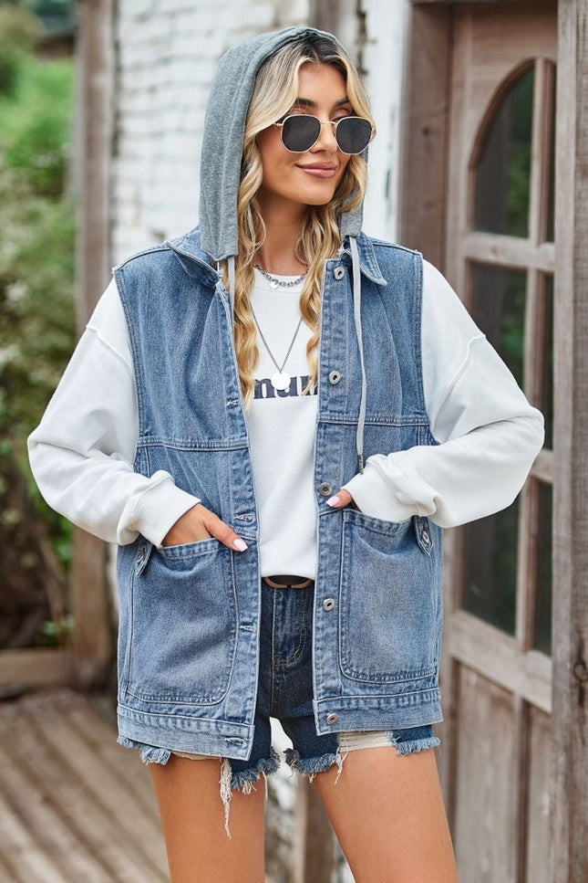 Sleeveless Denim Top with A Detachable Hood - THE AMERICAN BLUE