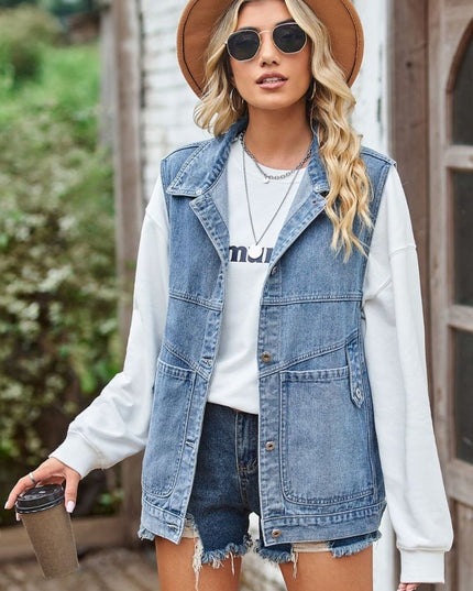 Sleeveless Denim Top with A Detachable Hood - THE AMERICAN BLUE