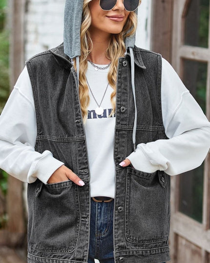 Sleeveless Denim Top with A Detachable Hood - THE AMERICAN BLUE