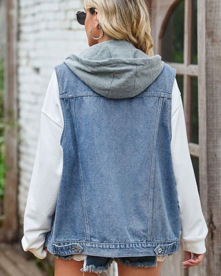 Sleeveless Denim Top with A Detachable Hood - THE AMERICAN BLUE