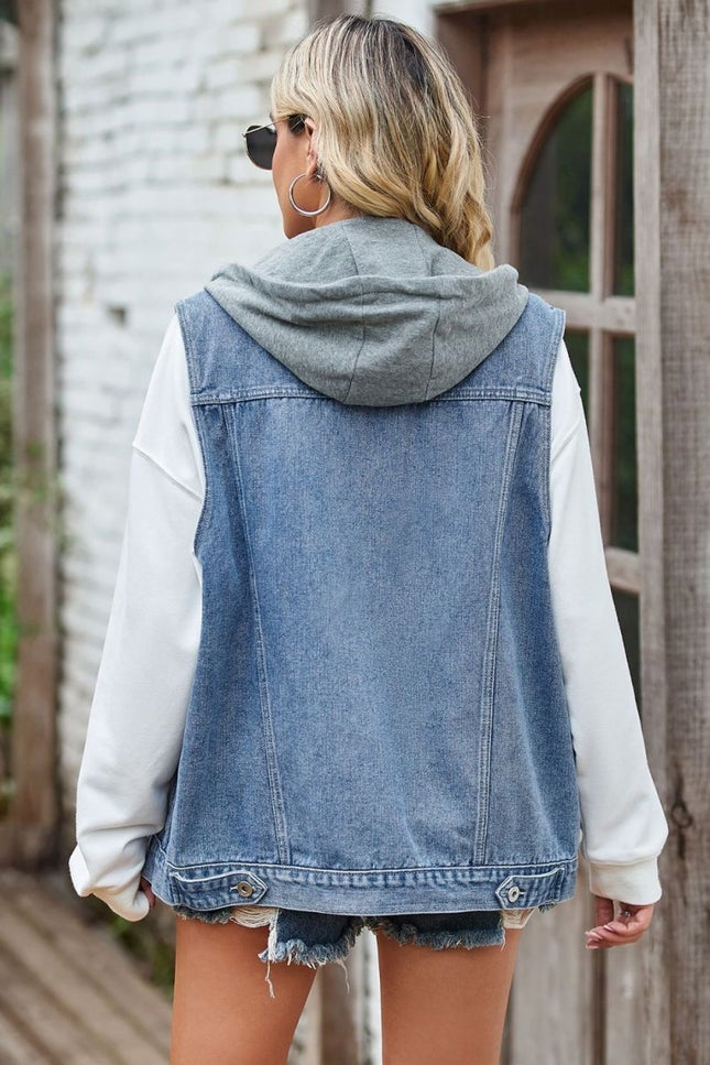 Sleeveless Denim Top with A Detachable Hood - THE AMERICAN BLUE