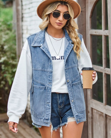 Sleeveless Denim Top with A Detachable Hood - THE AMERICAN BLUE